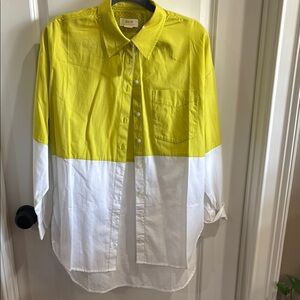 Color block Maeve Anthropologie Button down Shirt. Yellow/green with white. NWT